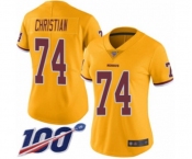 Women's Washington Redskins #74 Geron Christian Limited Gold Rush Vapor Untouchable 100th Season Football Jersey