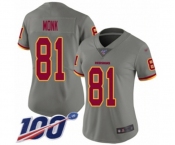 Women's Washington Redskins #81 Art Monk Limited Gray Inverted Legend 100th Season Football Jersey