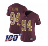 Women's Washington Redskins #94 Da'Ron Payne Burgundy Red Gold Number Alternate 80TH Anniversary Vapor Untouchable Limited Player 100th Season Football Jer