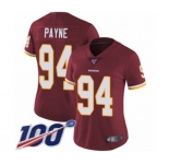 Women's Washington Redskins #94 Da'Ron Payne Burgundy Red Team Color Vapor Untouchable Limited Player 100th Season Football Jersey