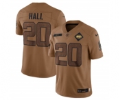 Men's New York Jets #20 Breece Hall 2023 Brown Salute To Service Limited Football Stitched Jersey