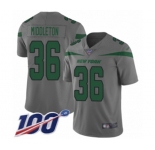 Men's New York Jets #36 Doug Middleton Limited Gray Inverted Legend 100th Season Football Jersey