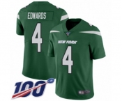 Men's New York Jets #4 Lac Edwards Green Team Color Vapor Untouchable Limited Player 100th Season Football Jersey