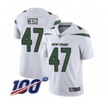 Men's New York Jets #47 Trevon Wesco White Vapor Untouchable Limited Player 100th Season Football Jersey