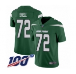 Men's New York Jets #72 Brandon Shell Green Team Color Vapor Untouchable Limited Player 100th Season Football Jersey