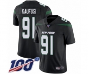 Men's New York Jets #91 Bronson Kaufusi Black Alternate Vapor Untouchable Limited Player 100th Season Football Jersey