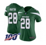 Women's New York Jets #28 Curtis Martin Green Team Color Vapor Untouchable Limited Player 100th Season Football Jersey