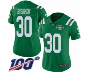 Women's New York Jets #30 Rashard Robinson Limited Green Rush Vapor Untouchable 100th Season Football Jersey
