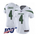 Women's New York Jets #4 Lac Edwards White Vapor Untouchable Limited Player 100th Season Football Jersey