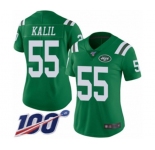 Women's New York Jets #55 Ryan Kalil Limited Green Rush Vapor Untouchable 100th Season Football Jersey
