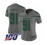 Women's New York Jets #91 Bronson Kaufusi Limited Gray Inverted Legend 100th Season Football Jersey