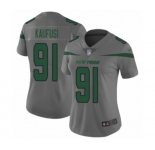 Women's New York Jets #91 Bronson Kaufusi Limited Gray Inverted Legend Football Jersey