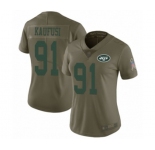 Women's New York Jets #91 Bronson Kaufusi Limited Olive 2017 Salute to Service Football Jersey