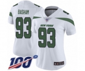Women's New York Jets #93 Tarell Basham White Vapor Untouchable Limited Player 100th Season Football Jersey