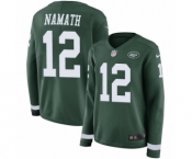 Women's Nike New York Jets #12 Joe Namath Limited Green Therma Long Sleeve NFL Jersey
