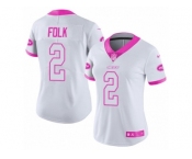 Women's Nike New York Jets #2 Nick Folk Limited White Pink Rush Fashion NFL Jersey