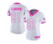 Women's Nike New York Jets #21 Morris Claiborne Limited White Pink Rush Fashion NFL Jersey