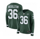 Women's Nike New York Jets #36 Doug Middleton Limited Green Therma Long Sleeve NFL Jersey