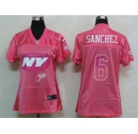 nike women nfl jerseys new york jets #6 sanchez pink[2012 fem fan]