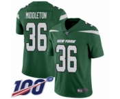 Youth New York Jets #36 Doug Middleton Green Team Color Vapor Untouchable Limited Player 100th Season Football Jersey