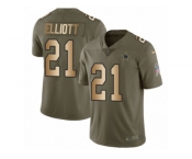 Men Nike Dallas Cowboys #21 Ezekiel Elliott Limited Olive Gold 2017 Salute to Service NFL Jersey