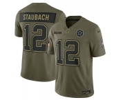 Men's Dallas Cowboys #12 Roger Staubach Olive 2025 Salute to Service Limited Football Stitched Jersey