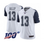Men's Dallas Cowboys #13 Michael Gallup Limited White Rush Vapor Untouchable 100th Season Football Jersey