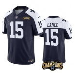 Men's Dallas Cowboys #15 Trey Lance Navy White 2023 F.U.S.E. NFC East Champions Patch Football Stitched Jersey