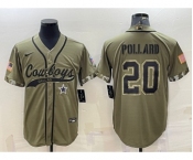 Men's Dallas Cowboys #20 Tony Pollard 2022 Olive Salute to Service Cool Base Stitched Baseball Jersey