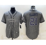 Men's Dallas Cowboys #21 Ezekiel Elliott Grey Gridiron With Patch Cool Base Stitched Baseball Jersey