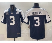 Men's Dallas Cowboys #3 George pickens Navy F.U.S.E. With 5x Super Bowl Champions & Established In 1960 Patch Thanksgiving Vapor Limited Stitched Football