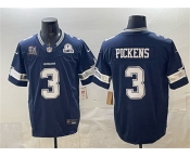 Men's Dallas Cowboys #3 George pickens Navy F.U.S.E. With 5x Super Bowl Champions & Established In 1960 Patch Vapor Limited Football Stitched Jersey