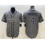 Men's Dallas Cowboys #4 Dak Prescott Grey Gridiron With Patch Cool Base Stitched Baseball Jersey