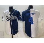 Men's Dallas Cowboys #4 Dak Prescott White Navy Split Stitched Jersey
