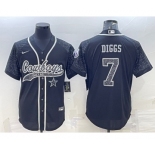 Men's Dallas Cowboys #7 Trevon Diggs Black Reflective With Patch Cool Base Stitched Baseball Jersey