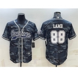Men's Dallas Cowboys #88 CeeDee Lamb Gray Camo With Patch Cool Base Stitched Baseball Jersey