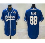 Men's Dallas Cowboys #88 CeeDee Lamb Light Blue 1960 Patch Stitched Cool Base Nike Baseball Jersey