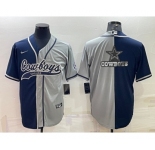 Men's Dallas Cowboys Navy Grey Split Team Big Logo With Patch Cool Base Stitched Baseball Jersey