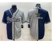 Men's Dallas Cowboys Navy Grey Split Team Big Logo With Patch Cool Base Stitched Baseball Jersey