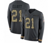 Men's Nike Dallas Cowboys #21 Ezekiel Elliott Limited Black Salute to Service Therma Long Sleeve NFL Jersey