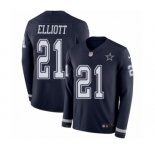 Men's Nike Dallas Cowboys #21 Ezekiel Elliott Limited Navy Blue Therma Long Sleeve NFL Jersey