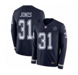 Men's Nike Dallas Cowboys #31 Byron Jones Limited Navy Blue Therma Long Sleeve NFL Jersey