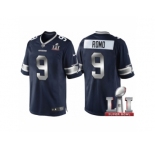 Women Dallas Cowboys #9 Tony Romo Navy Blue 2017 Super Bowl 51 Patch Steel Silver Limited Jersey