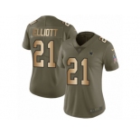 Women Nike Dallas Cowboys #21 Ezekiel Elliott Limited Olive Gold 2017 Salute to Service NFL Jersey