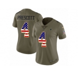 Women Nike Dallas Cowboys #4 Dak Prescott Limited Olive USA Flag 2017 Salute to Service NFL Jersey