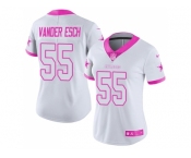 Women Nike Dallas Cowboys #55 Leighton Vander Esch White Pink Stitched NFL Limited Rush Fashion Jersey