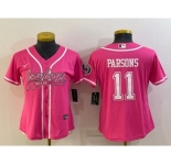 Women's Dallas Cowboys #11 Micah Parsons Pink With Patch Cool Base Stitched Baseball Jersey