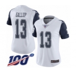 Women's Dallas Cowboys #13 Michael Gallup Limited White Rush Vapor Untouchable 100th Season Football Jersey