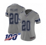 Women's Dallas Cowboys #20 Tony Pollard Limited Gray Inverted Legend 100th Season Football Jersey