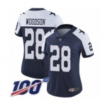 Women's Dallas Cowboys #28 Darren Woodson Navy Blue Throwback Alternate Vapor Untouchable Limited Player 100th Season Football Jersey